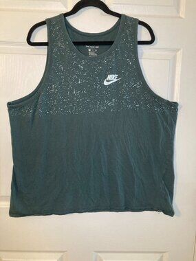 Nike Men's Green Splatter Athletic Cut Tank Top - 100% Cotton - Size XXL